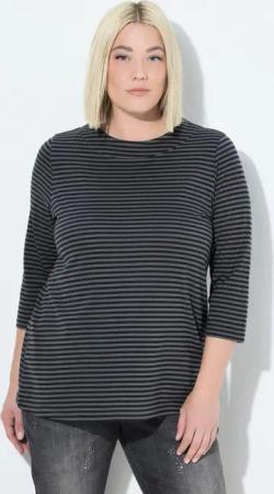 Ulla Popken Longsleeve Shirt Ringel A-Linie Stehkragen 3/4-Arm