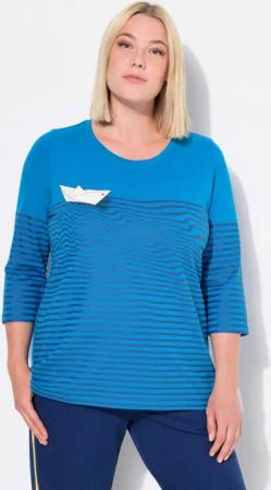 Ulla Popken Longsleeve Shirt Ringel Papierboot U-Boot-Ausschnitt 3/4-Arm