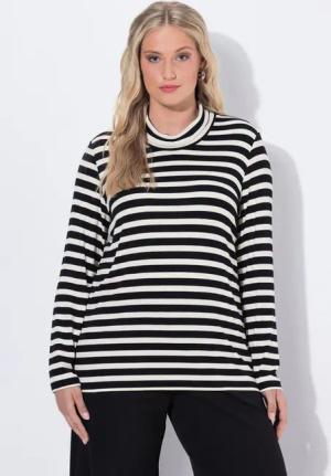 Ulla Popken Longsleeve Shirt Ringel Slim Rollkragen Langarm