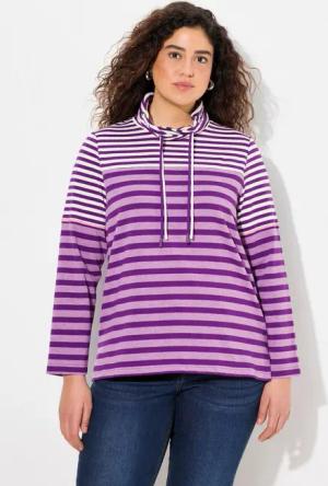 Ulla Popken Longsleeve Shirt Ringelmix Stehkragen Langarm hinten länger