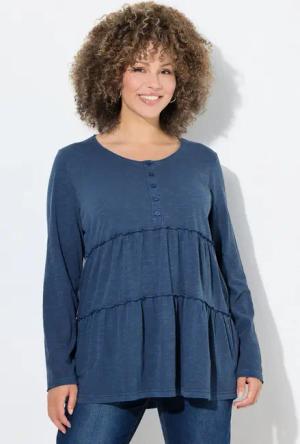 Ulla Popken Longsleeve Shirt Volants A-Linie Rundhals Langarm