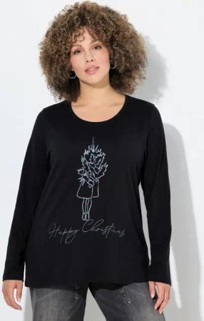 Ulla Popken Longsleeve Shirt Weihnachtsmotiv Classic Rundhals Langarm