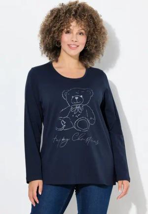 Ulla Popken Longsleeve Shirt Weihnachtsmotiv Classic Rundhals Langarm
