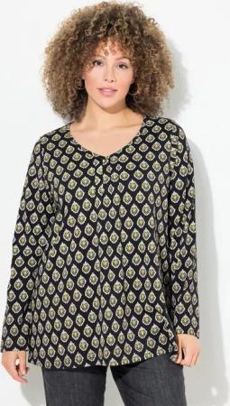 Ulla Popken Longsleeve Shirt Zierfalten A-Linie V-Ausschnitt Langarm