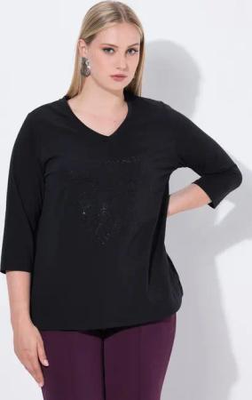 Ulla Popken Longsleeve Shirt Ziersteine Classic V-Ausschnitt 3/4-Arm