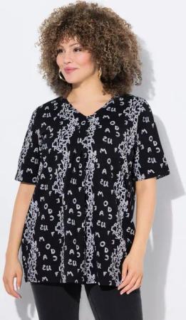 Ulla Popken Longsleeve T-Shirt Buchstaben A-Linie V-Ausschnitt Halbarm