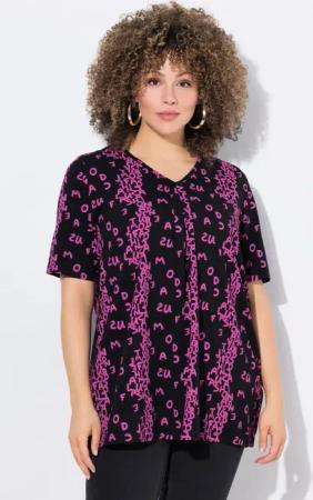 Ulla Popken Longsleeve T-Shirt Buchstaben A-Linie V-Ausschnitt Halbarm