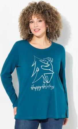 Ulla Popken Longsleeve Weihnachtsshirt Classic Rundhals Langarm