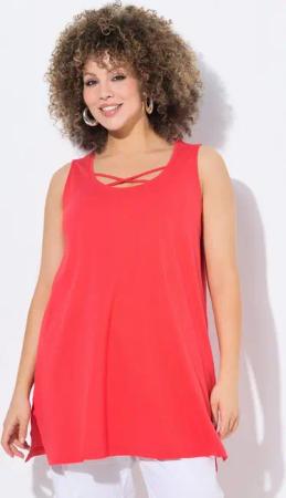 Ulla Popken Longtop Longtop Zierbänder A-Linie Rundhals ärmellos