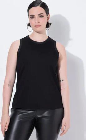 Ulla Popken Longtop Ripptop Satinkante Slim Rundhals ärmellos