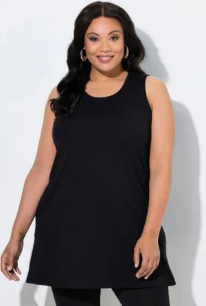 Ulla Popken Longtop Top A-Linie Rundhalsausschnitt ärmellos