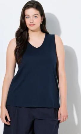 Ulla Popken Longtop Top Classic V-Ausschnitt ärmellos Biobaumwolle