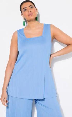 Ulla Popken Longtop Top Rippjersey A-Linie Caree-Ausschnitt ärmellos