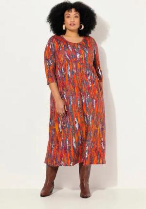 Ulla Popken Maxikleid Jersey-Maxikleid A-Linie Rundhals 3/4-Arm Taschen