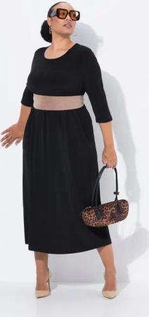 Ulla Popken Maxikleid Jersey-Maxikleid A-Linie Rundhals 3/4-Arm Taschen