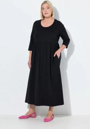 Ulla Popken Maxikleid Jersey-Maxikleid A-Linie Rundhals 3/4-Arm Taschen