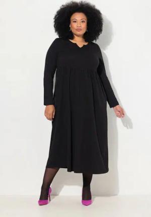 Ulla Popken Maxikleid Jersey-Maxikleid A-Linie Tunika-Ausschnitt Langarm