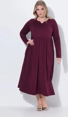 Ulla Popken Maxikleid Jersey-Maxikleid A-Linie Tunika-Ausschnitt Langarm