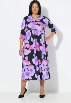 Ulla Popken Maxikleid Jersey-Maxikleid Blüten A-Linie 3/4-Arm