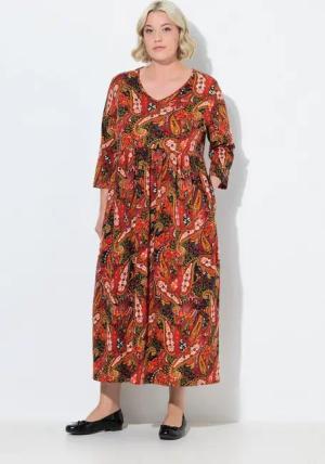 Ulla Popken Maxikleid Jersey-Maxikleid Paisley A-Linie V-Ausschnitt