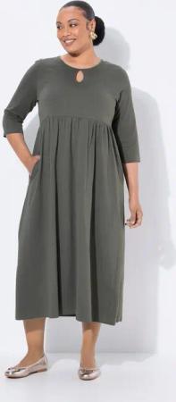 Ulla Popken Maxikleid Jersey-Maxikleid Rundhals Keyhole 3/4-Arm Taschen