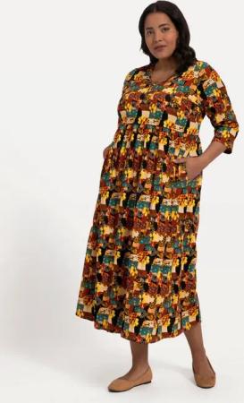 Ulla Popken Maxikleid Jerseykleid A-Line Allover Druck Taschen 3/4-Arm