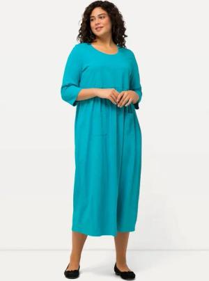 Ulla Popken Maxikleid Jerseykleid A-Linie Empirenaht Rundhals 3/4-Arm
