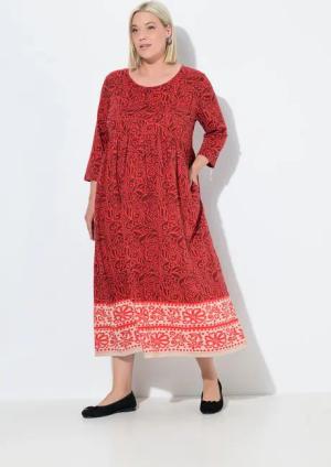 Ulla Popken Maxikleid Jerseykleid A-Linie Rundhals 3/4-Arm Taschen