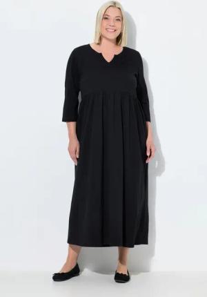 Ulla Popken Maxikleid Jerseykleid A-Linie Tunika-Ausschnitt 3/4-Arm