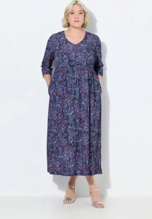 Ulla Popken Maxikleid Jerseykleid A-Linie V-Ausschnitt 3/4-Arm