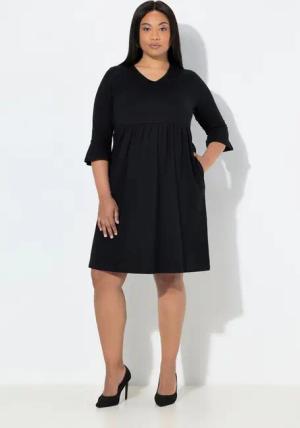 Ulla Popken Maxikleid Jerseykleid A-Linie- V-Ausschnitt 3/4-Volantarm