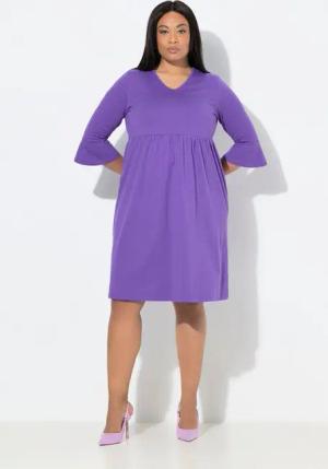 Ulla Popken Maxikleid Jerseykleid A-Linie- V-Ausschnitt 3/4-Volantarm