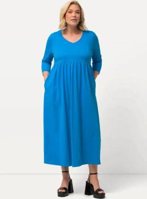 Ulla Popken Maxikleid Jerseykleid Empirenaht V-Ausschnitt 3/4-Arm