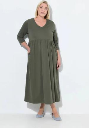 Ulla Popken Maxikleid Jerseykleid Empirenaht V-Ausschnitt 3/4-Arm