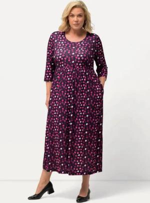Ulla Popken Maxikleid Jerseykleid Punkte A-Linie Rundhals 3/4-Arm