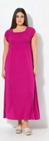 Ulla Popken Maxikleid Kleid A-Linie gesmokt Carré-Ausschnitt Halbarm