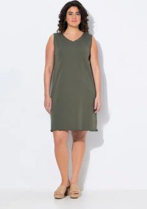 Ulla Popken Maxikleid Kleid A-Linie Jersey V-Ausschnitt ärmellos