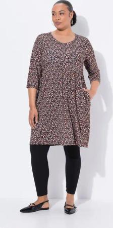 Ulla Popken Maxikleid Longshirt A-Linie V-Ausschnitt 3/4-Arm Taschen