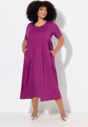 Ulla Popken Maxikleid Maxikleid A-Linie Jersey V-Ausschnitt Halbarm