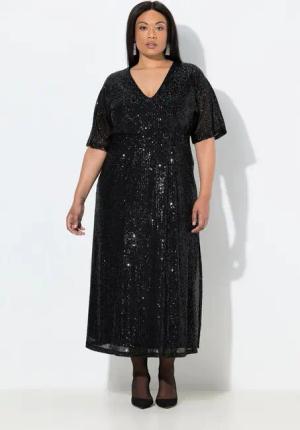 Ulla Popken Maxikleid Maxikleid A-Linie Pailletten V-Ausschnitt Halbarm