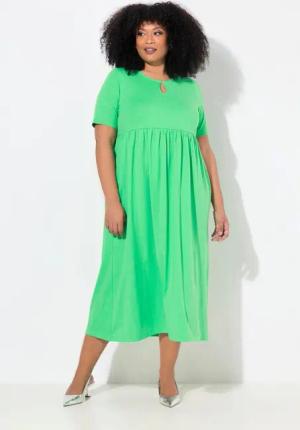 Ulla Popken Maxikleid Maxikleid A-Linie Rundhals Halbarm Taschen