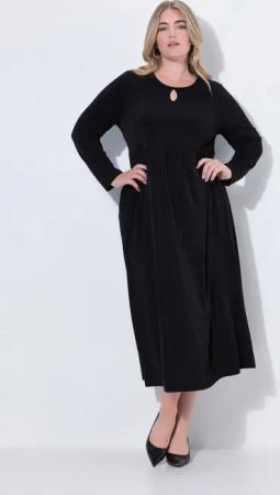 Ulla Popken Maxikleid Maxikleid A-Linie Rundhals Langarm Taschen