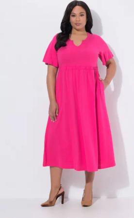 Ulla Popken Maxikleid Maxikleid A-Linie Tunika-Ausschnitt Flügel-Halbarm