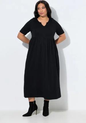 Ulla Popken Maxikleid Maxikleid A-Linie Tunika-Ausschnitt Halbarm