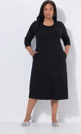 Ulla Popken Maxikleid Maxikleid A-Linie U-Boot-Ausschnitt 3/4-Arm