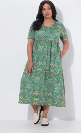 Ulla Popken Maxikleid Maxikleid A-Linie V-Ausschnitt Halbarm Taschen