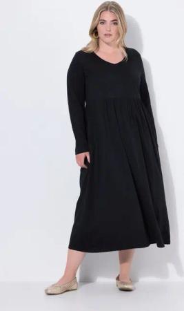 Ulla Popken Maxikleid Maxikleid A-Linie V-Ausschnitt Langarm