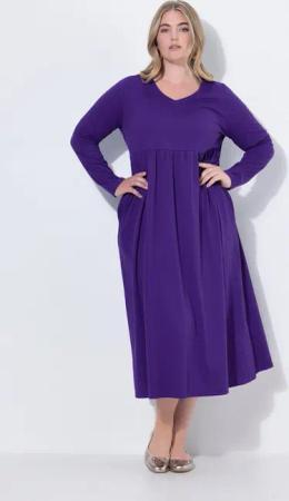 Ulla Popken Maxikleid Maxikleid A-Linie V-Ausschnitt Langarm