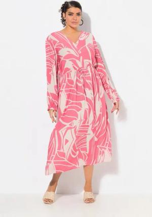 Ulla Popken Maxikleid Maxikleid A-Linie V-Ausschnitt Langarm