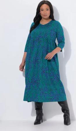 Ulla Popken Maxikleid Maxikleid Animal A-Linie V-Ausschnitt 3/4-Arm